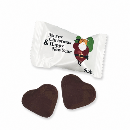 Schokolierte Lebkuchenherzen mit individuell bedrucktem Salt-Weihnachtsbeutel