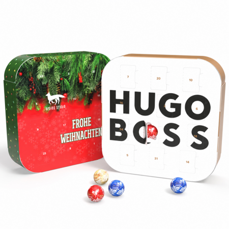 LINDOR-Adventskalender in abgerundeter App-Form mit individuell bedruckten Firmenmotiven