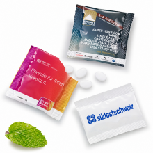 Zuckerfreie Pfefferminze im Werbebeutel mit Logo – 10 oder 15 g