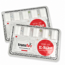 Zuckerfreier Kaugummi in individuell bedruckten Fünfer-Blistern mit Transfair-Kundenmotiv