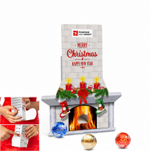 Adventskalender in Kaminform mit Firmenlogo, LINDOR-Kugeln und Anwendungsansichten