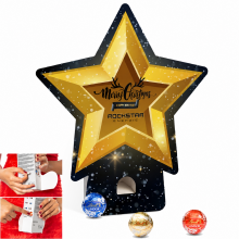 Sternförmiger Adventsspender mit individuellem Firmenaufdruck, LINDOR-Kugeln und Anwendungsansichten