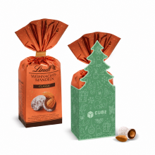 Lindt-Weihnachtsmandeln in individuell bedruckter Tannenbaum-Kartonage