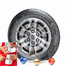 Runder Adventsspender im Reifendesign mit LINDOR-Kugeln und Anwendungsansichten