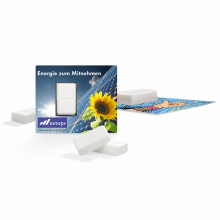 Bedruckte Traubenzucker-Karten mit Firmenlogo, Blister und rechteckigen weissen Tabletten